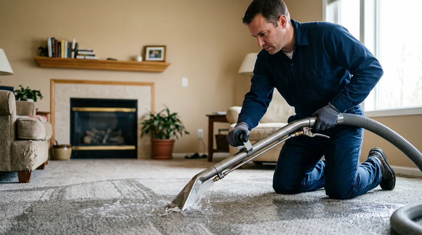 Water damage restoration technician working near Wilton, ND